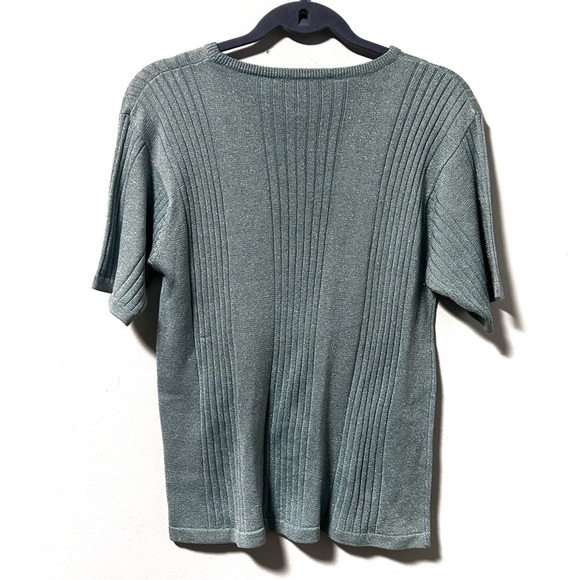 Vintage 90s Ice Blue Metallic Silk Knit Short Sleeve Sweater Women’s Size Large - Picture 2 of 10